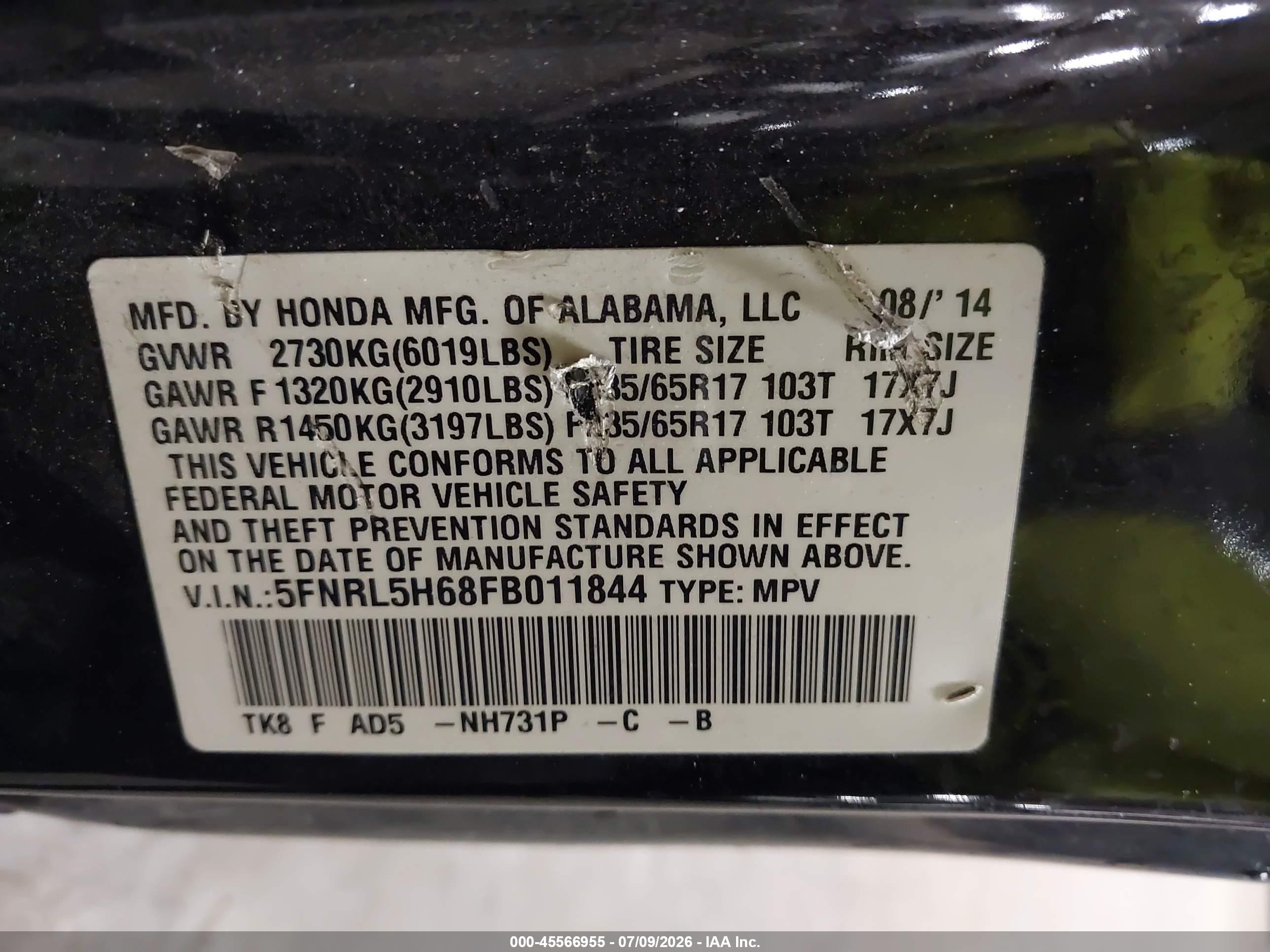 2015 Honda Odyssey Ex-l Black vin: 5FNRL5H68FB011844