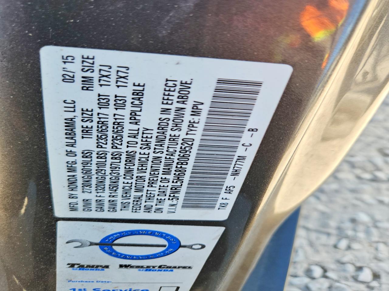 2015 Honda Odyssey Exl Gray vin: 5FNRL5H68FB069520
