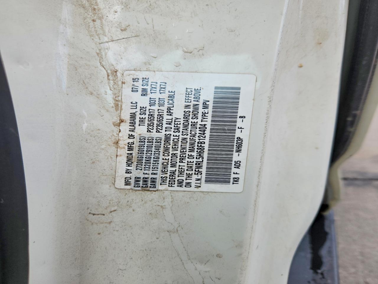 2015 Honda Odyssey Exl White vin: 5FNRL5H68FB124404