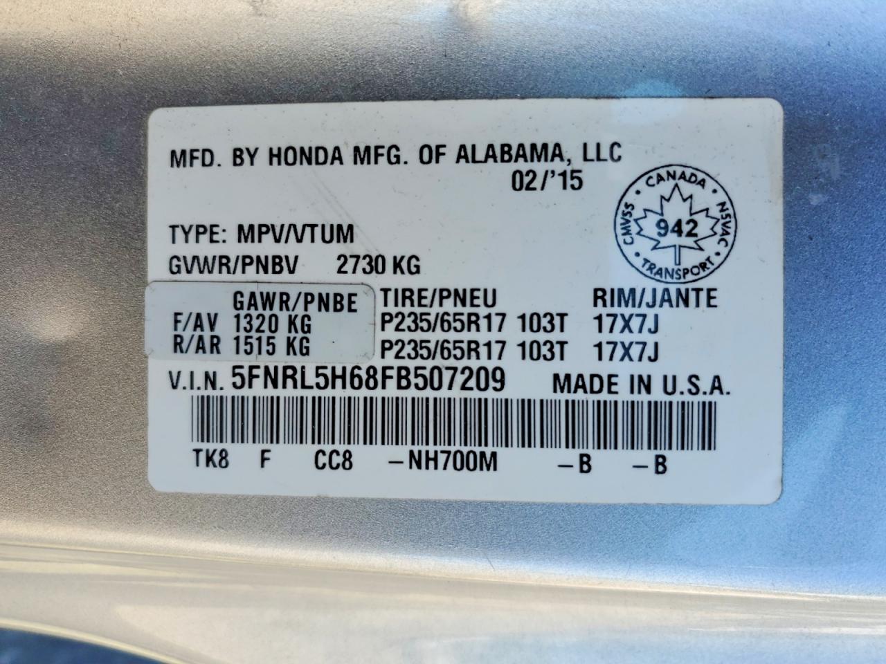 2015 Honda Odyssey Exl Silver vin: 5FNRL5H68FB507209