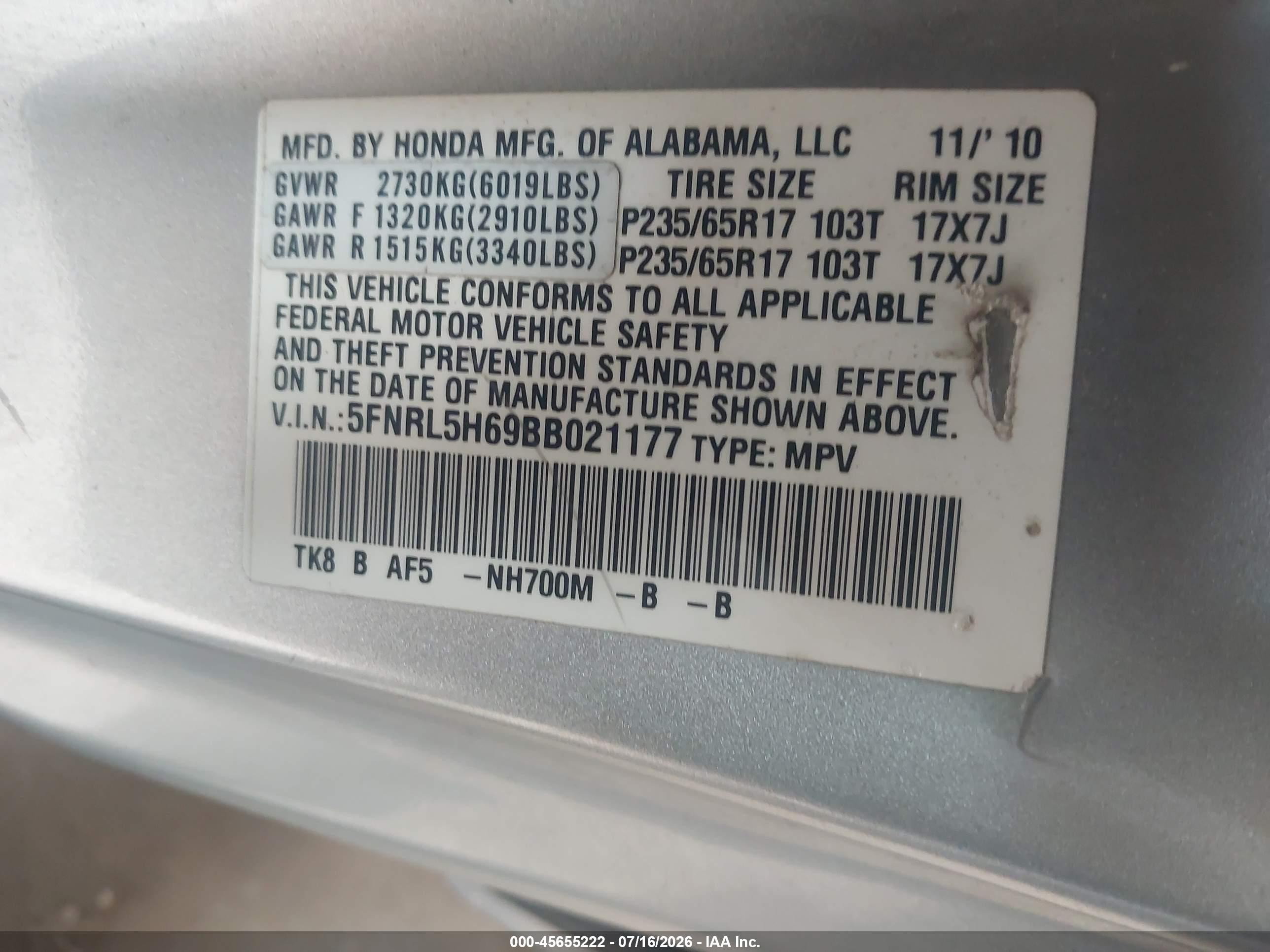 2011 Honda Odyssey Ex-l Silver vin: 5FNRL5H69BB021177