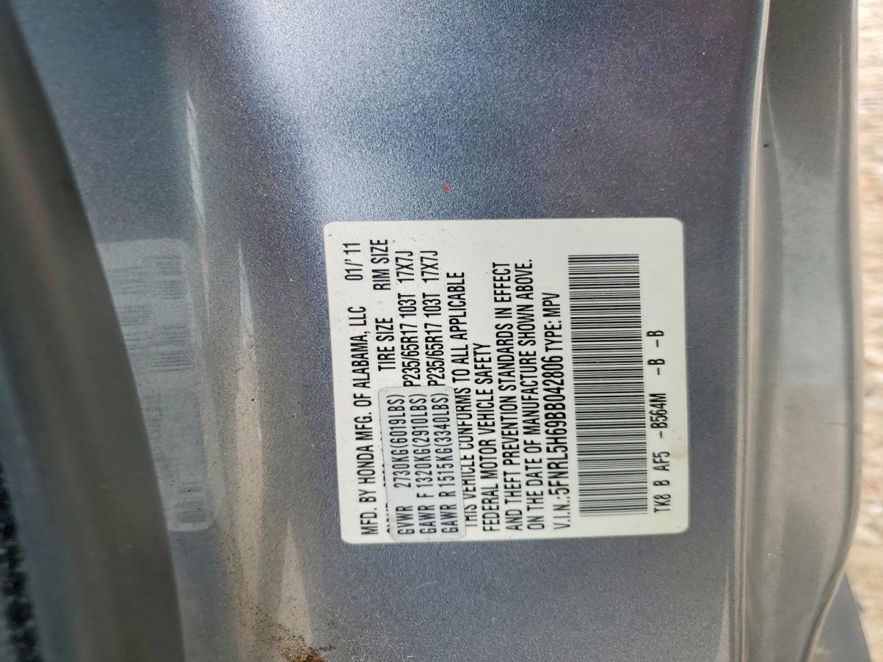 2011 Honda Odyssey Exl Blue vin: 5FNRL5H69BB042806