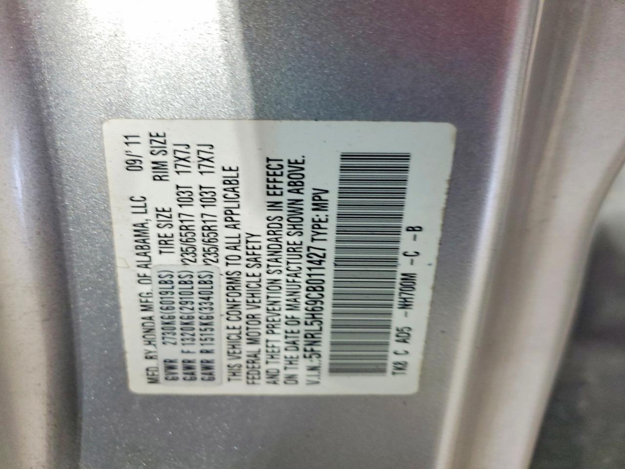 2012 Honda Odyssey Exl Silver vin: 5FNRL5H69CB011427