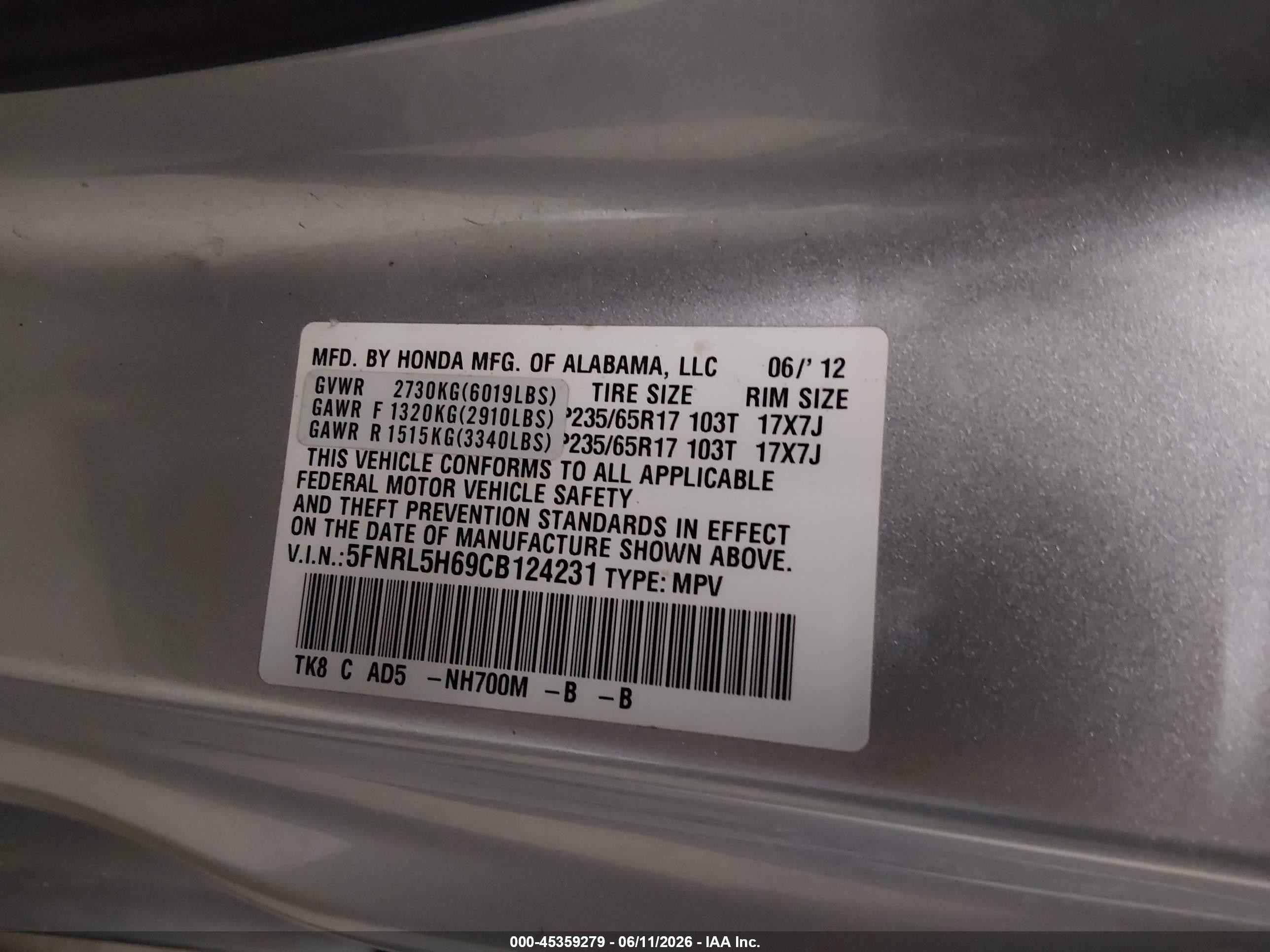 2012 Honda Odyssey Ex-l Silver vin: 5FNRL5H69CB124231