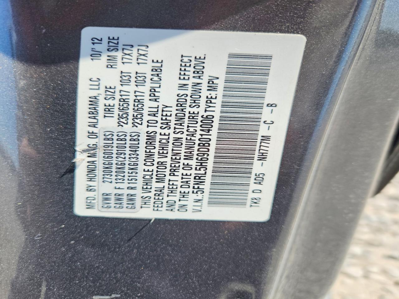 2013 Honda Odyssey Exl Silver vin: 5FNRL5H69DB014006