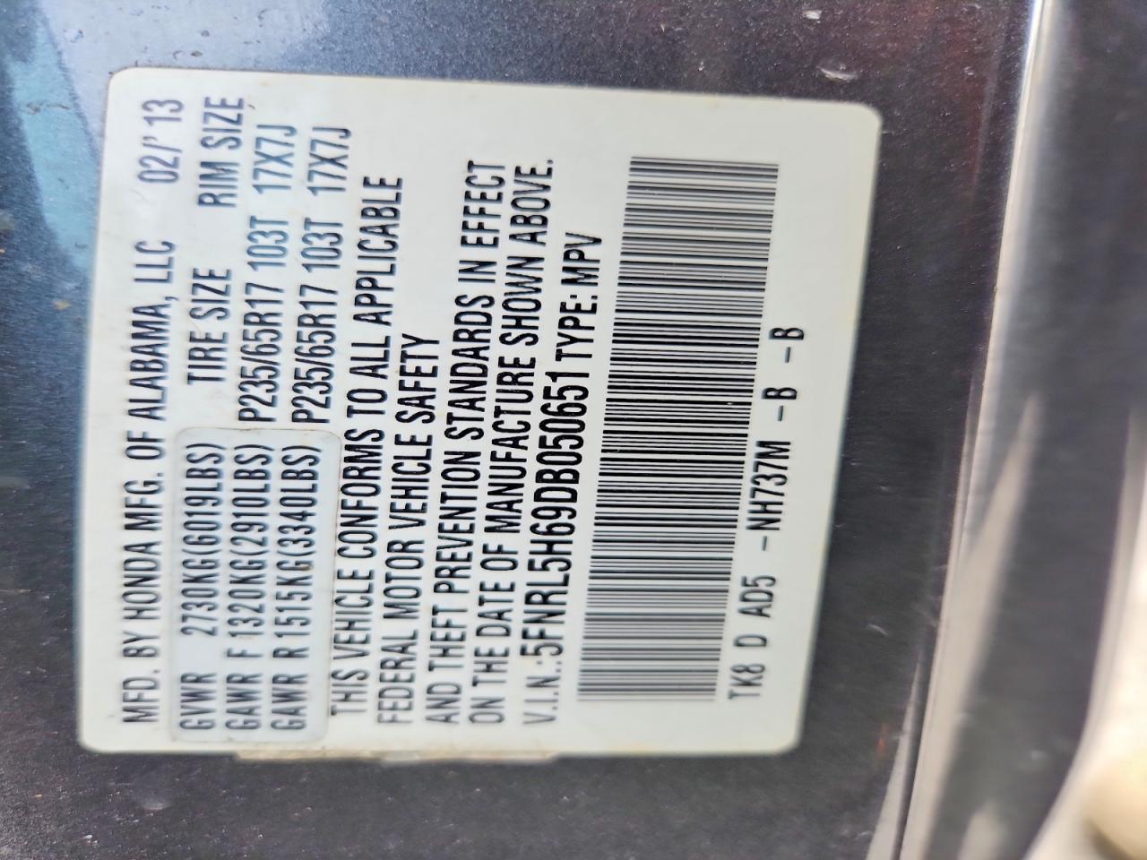2013 Honda Odyssey Exl Gray vin: 5FNRL5H69DB050651