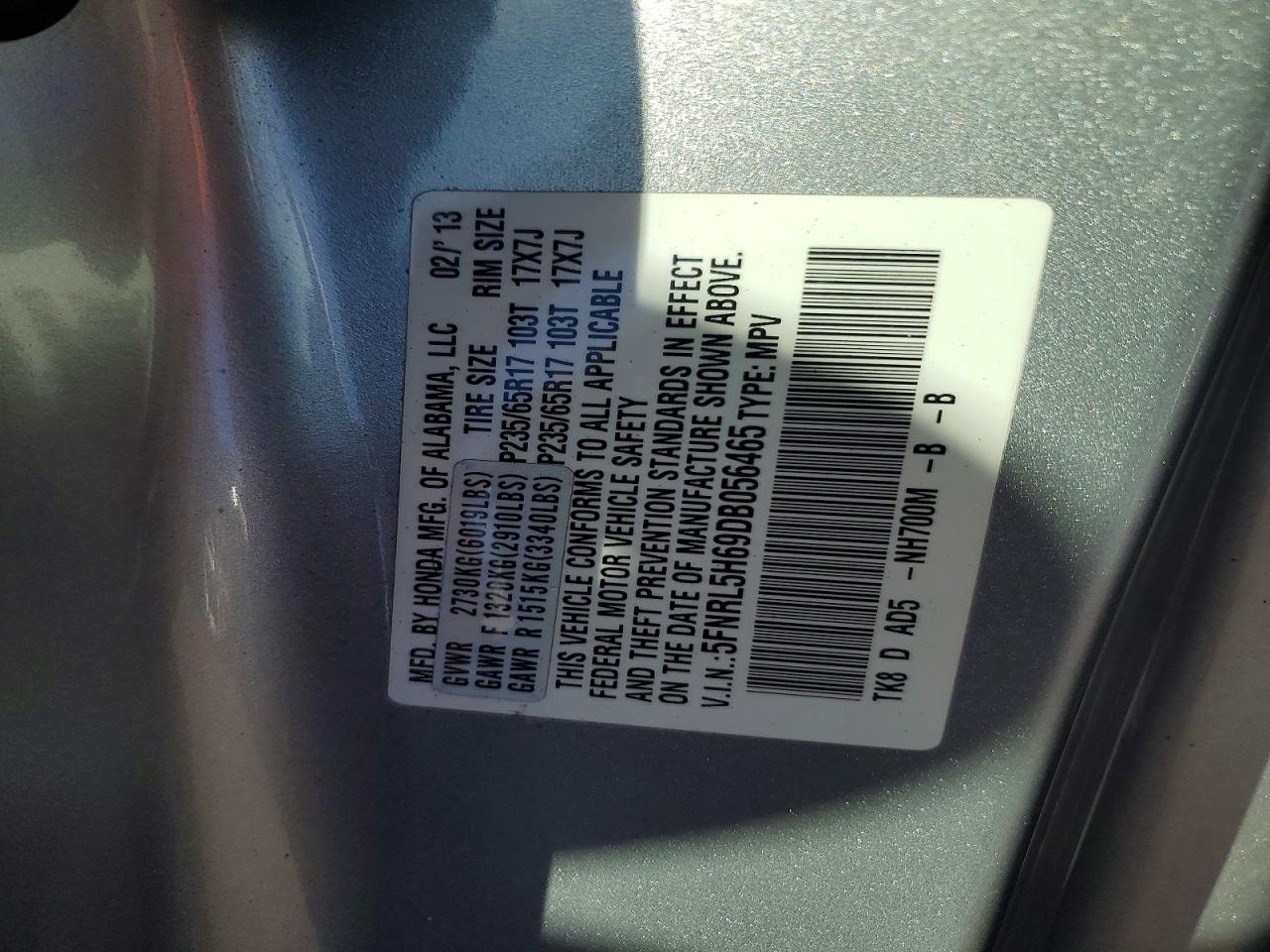 2013 Honda Odyssey Exl Silver vin: 5FNRL5H69DB056465