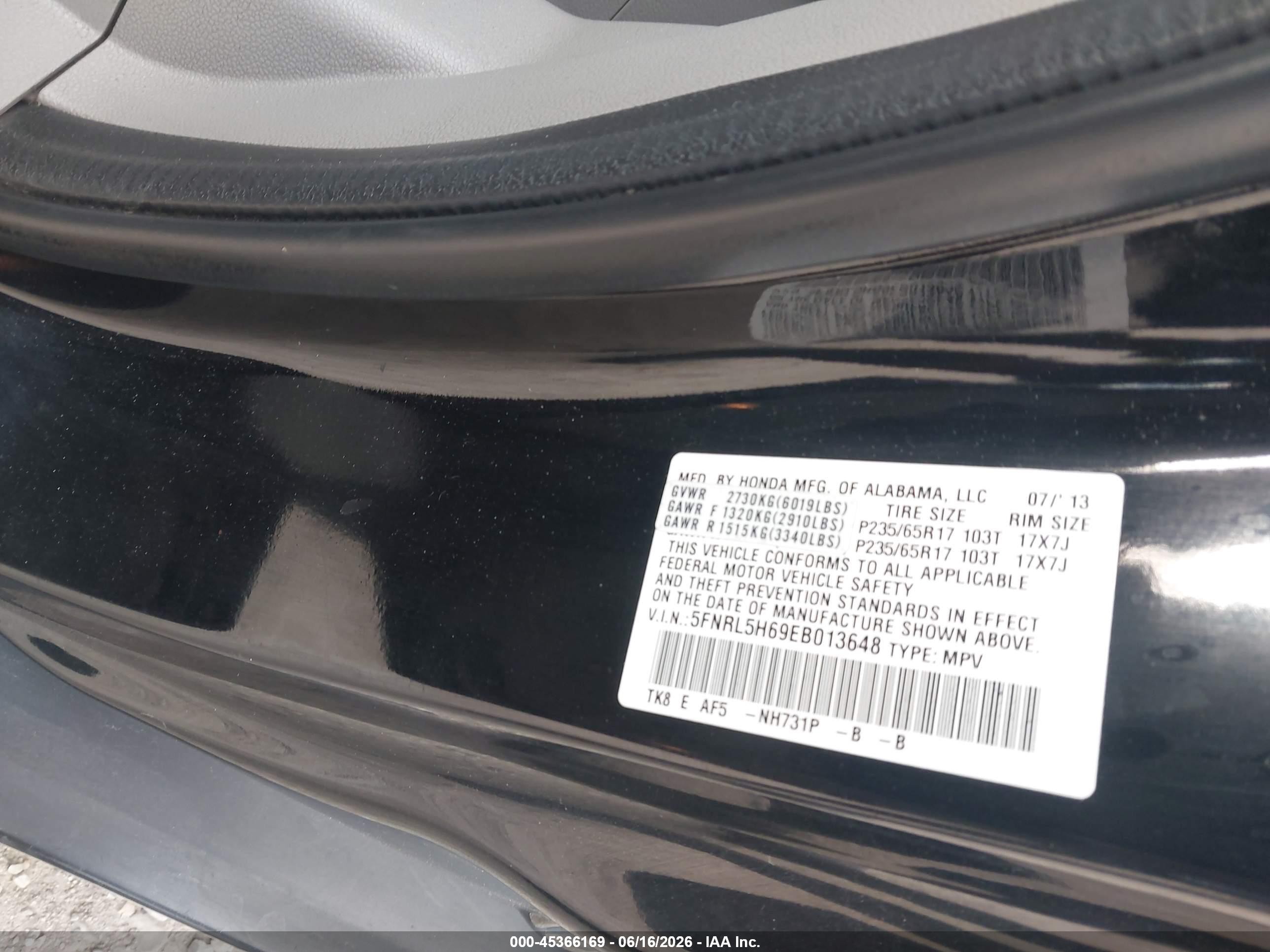 2014 Honda Odyssey Ex-l Black vin: 5FNRL5H69EB013648