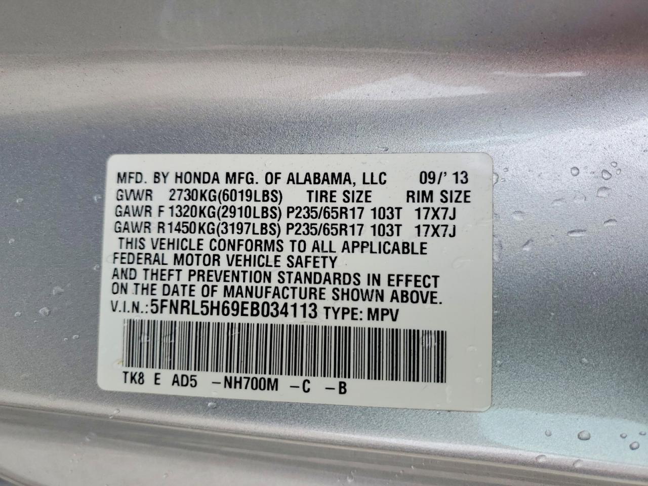 2014 Honda Odyssey Exl Silver vin: 5FNRL5H69EB034113