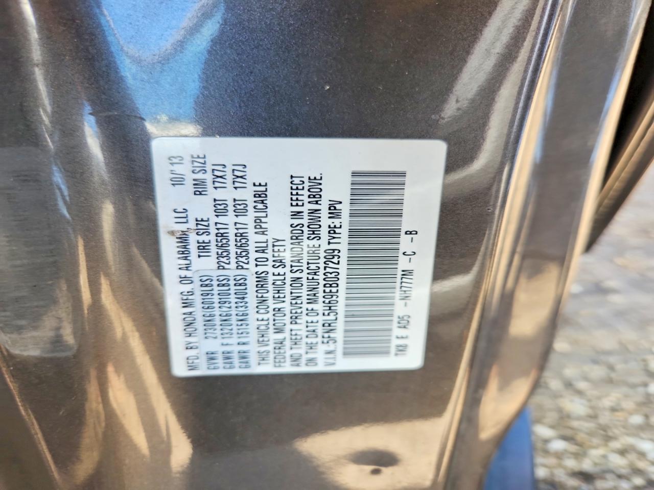 2014 Honda Odyssey Exl Gray vin: 5FNRL5H69EB037299