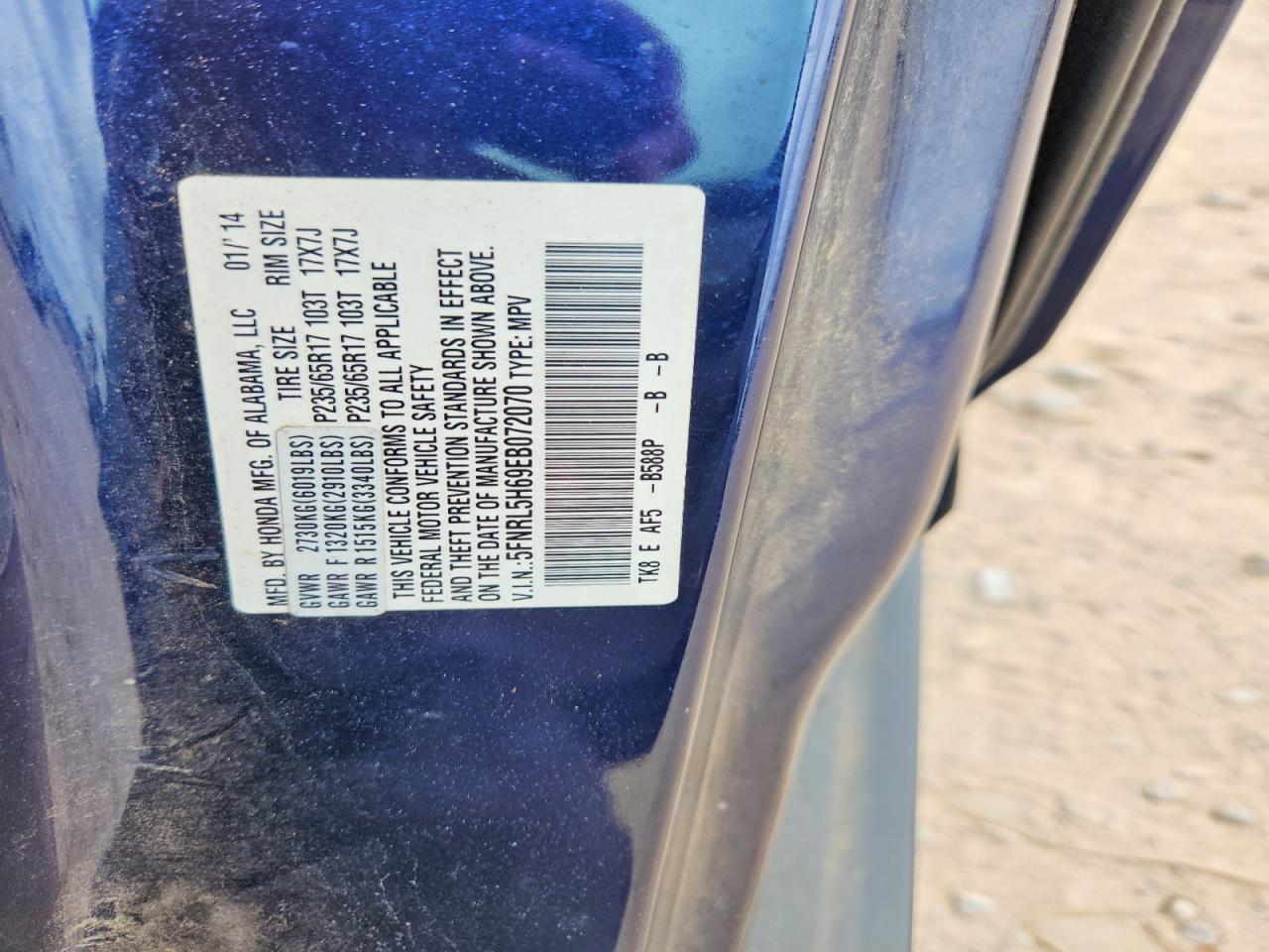 2014 Honda Odyssey Exl Blue vin: 5FNRL5H69EB072070