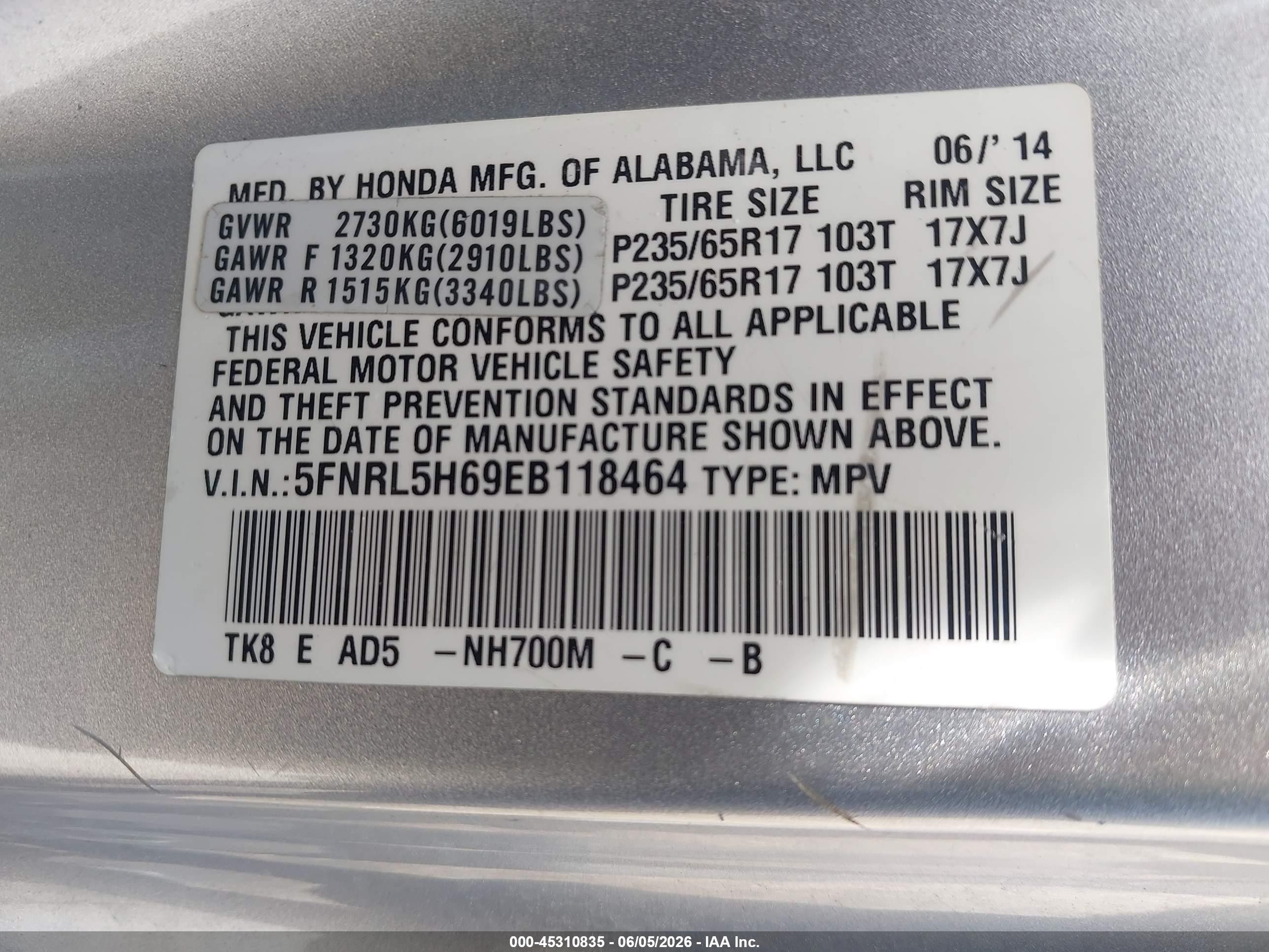 2014 Honda Odyssey Ex-l Silver vin: 5FNRL5H69EB118464