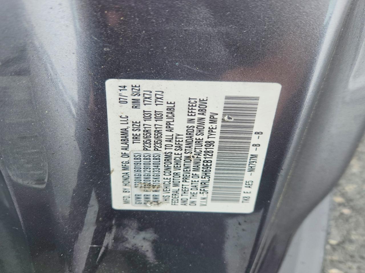2014 Honda Odyssey Exl Gray vin: 5FNRL5H69EB128198