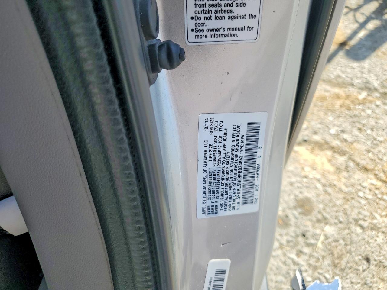 2015 Honda Odyssey Exl Silver vin: 5FNRL5H69FB024862