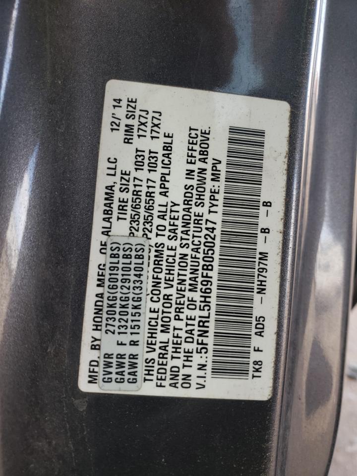 2015 Honda Odyssey Exl Gray vin: 5FNRL5H69FB050247