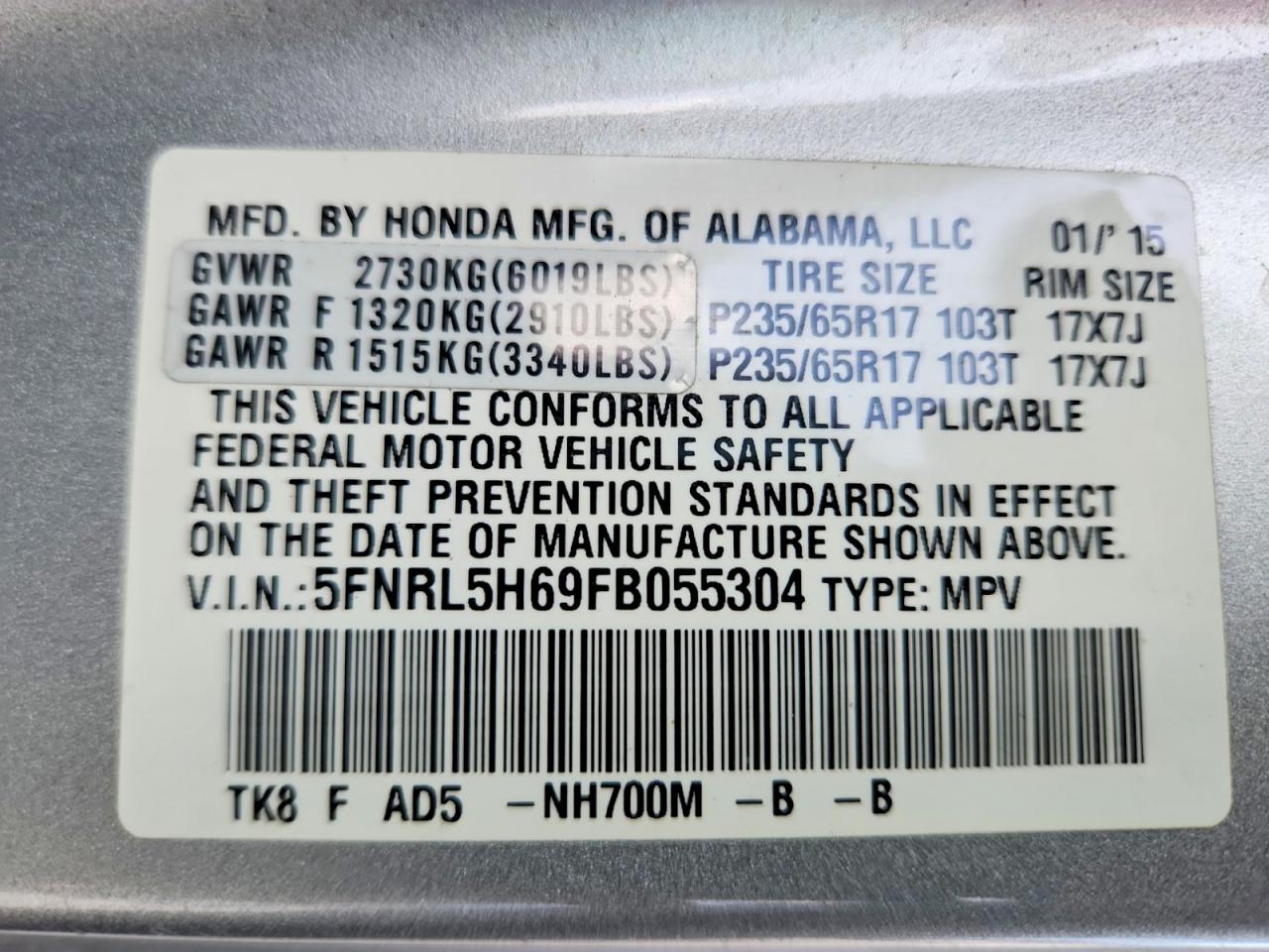 2015 Honda Odyssey Exl Silver vin: 5FNRL5H69FB055304