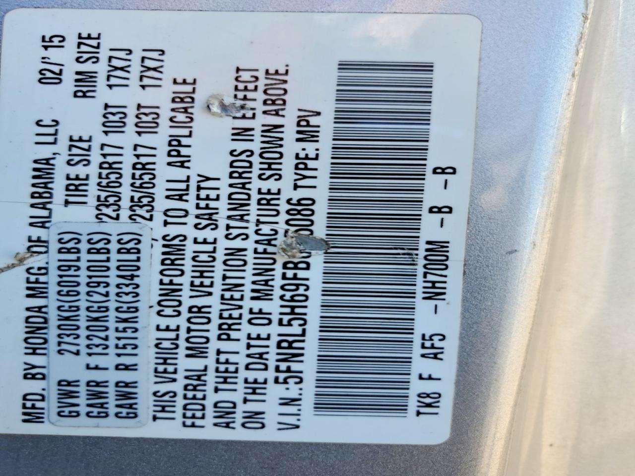 2015 Honda Odyssey Exl Silver vin: 5FNRL5H69FB065086
