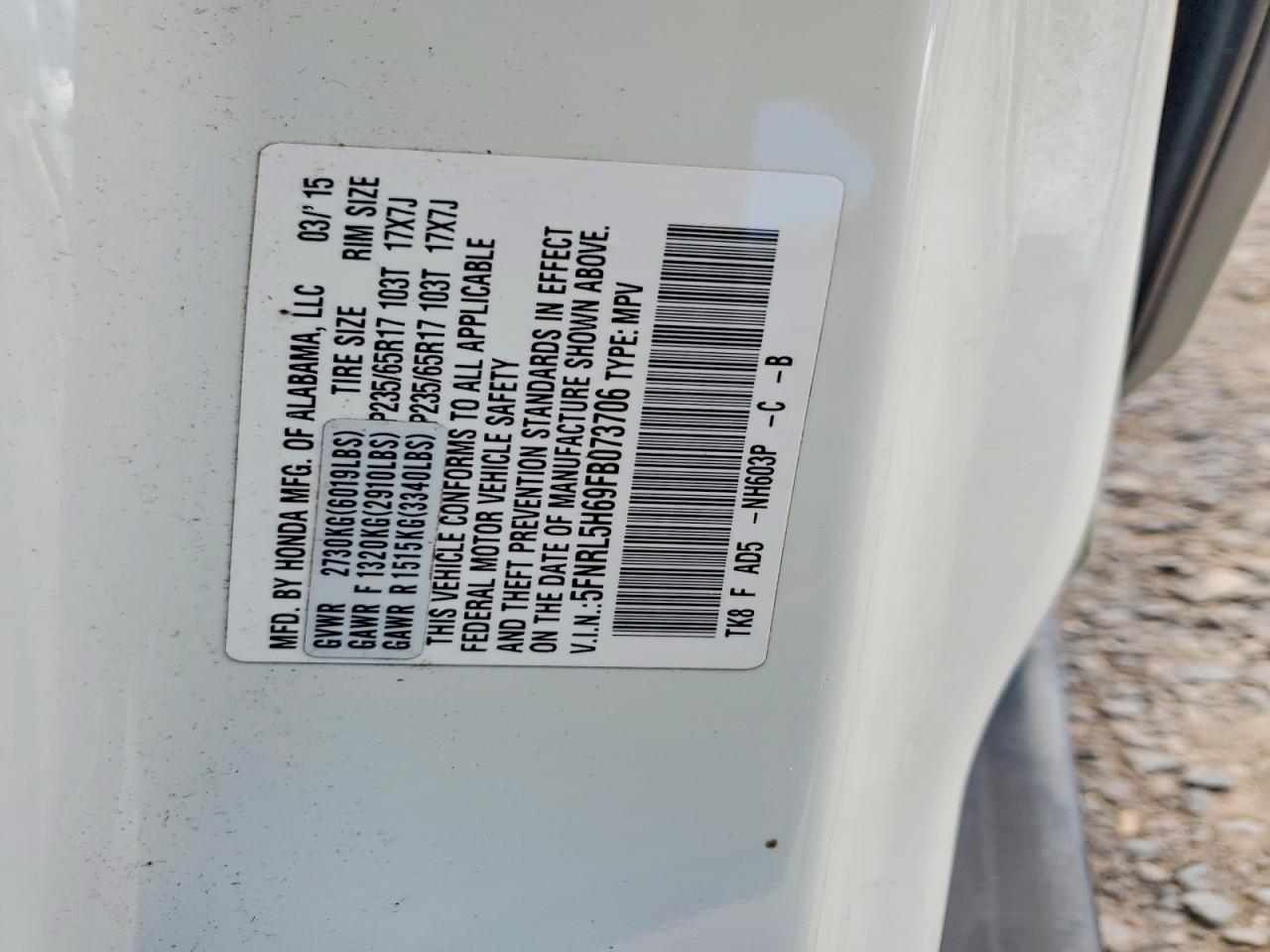 2015 Honda Odyssey Exl White vin: 5FNRL5H69FB073706