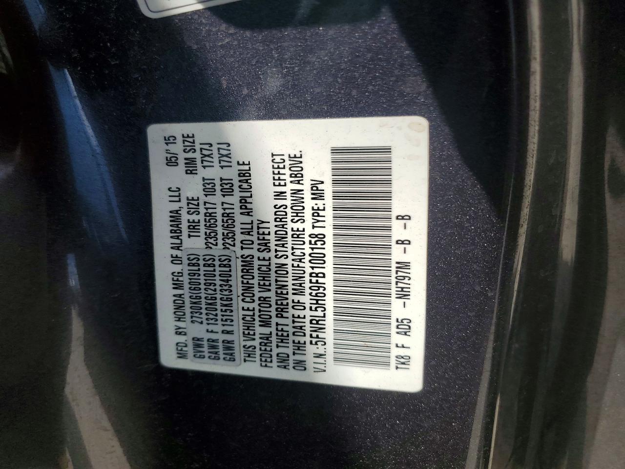 2015 Honda Odyssey Exl Gray vin: 5FNRL5H69FB100158