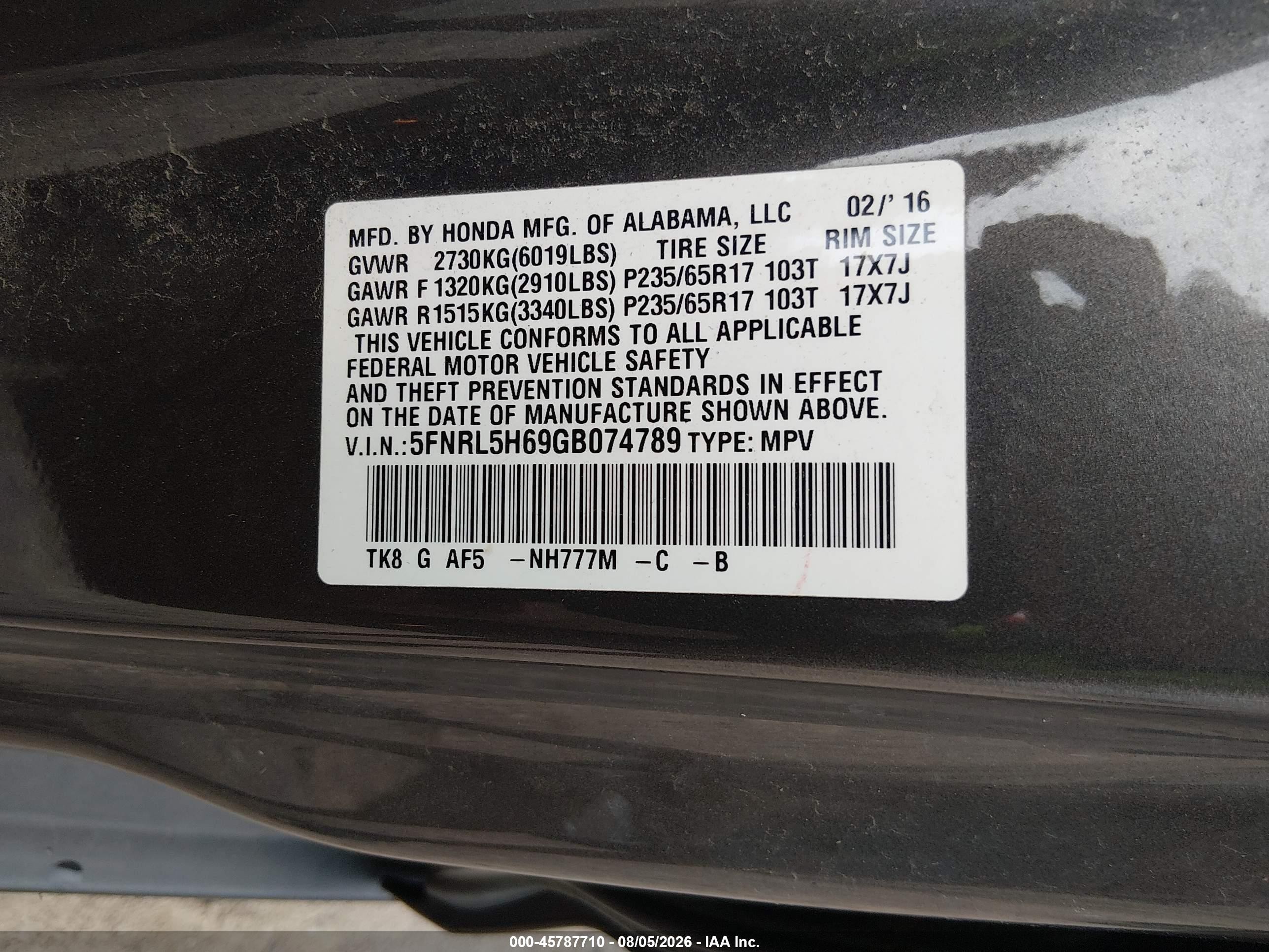 2016 Honda Odyssey Ex-l Gray vin: 5FNRL5H69GB074789