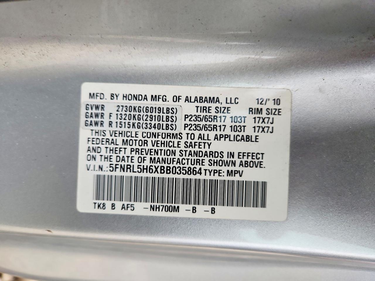 2011 Honda Odyssey Exl Silver vin: 5FNRL5H6XBB035864