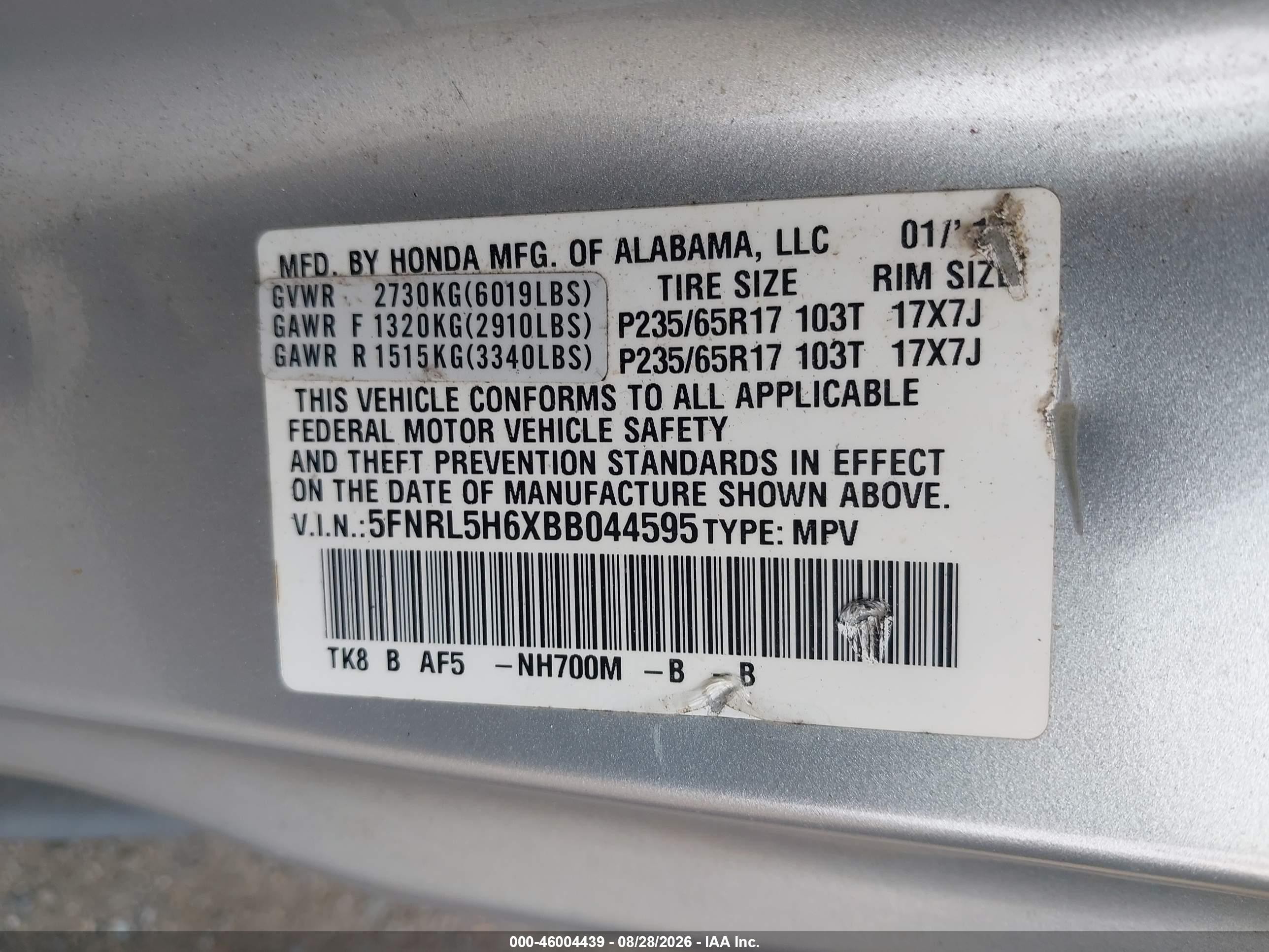 2011 Honda Odyssey Ex-l Silver vin: 5FNRL5H6XBB044595
