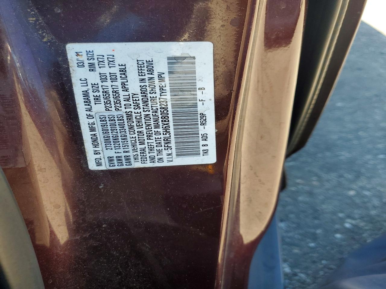 2011 Honda Odyssey Exl Темно-бордовый vin: 5FNRL5H6XBB058237