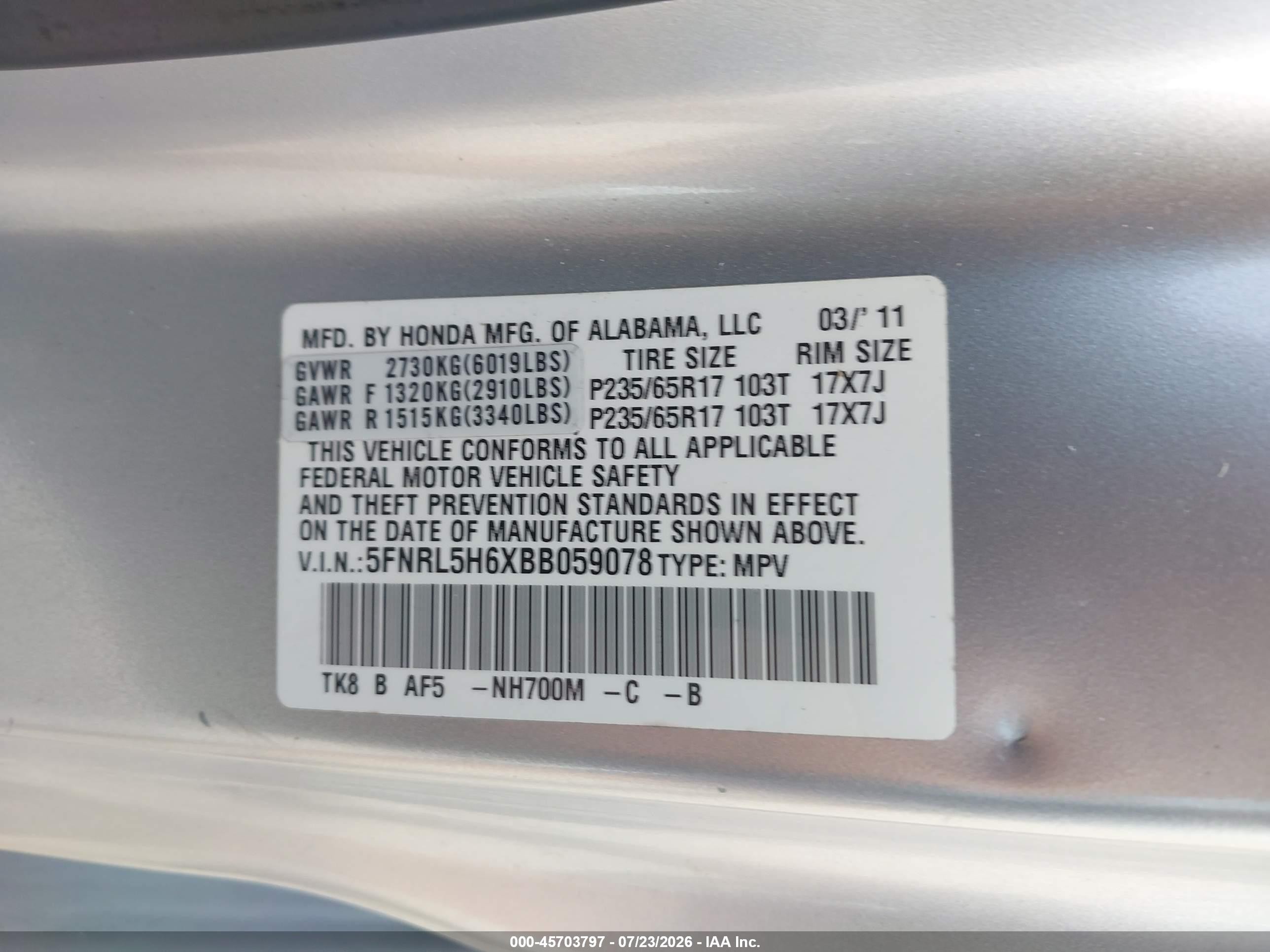 2011 Honda Odyssey Ex-l Silver vin: 5FNRL5H6XBB059078