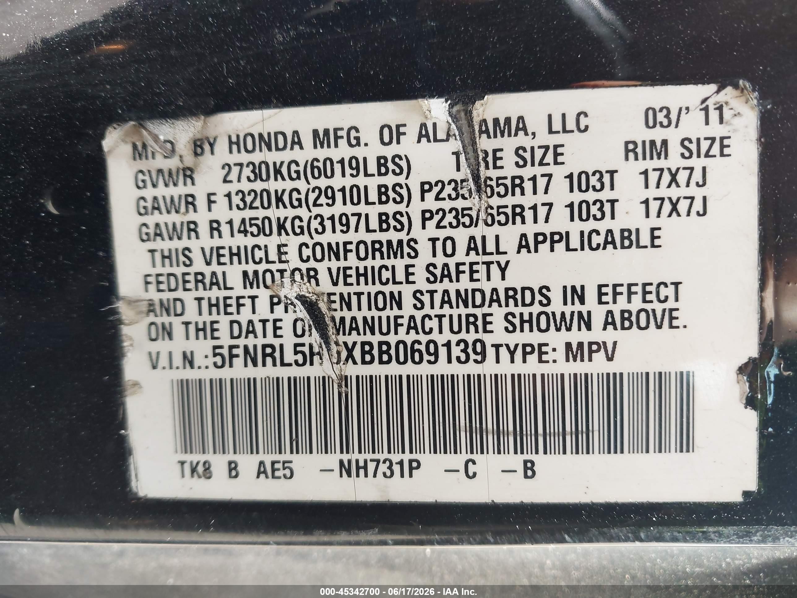 2011 Honda Odyssey Ex-l Black vin: 5FNRL5H6XBB069139