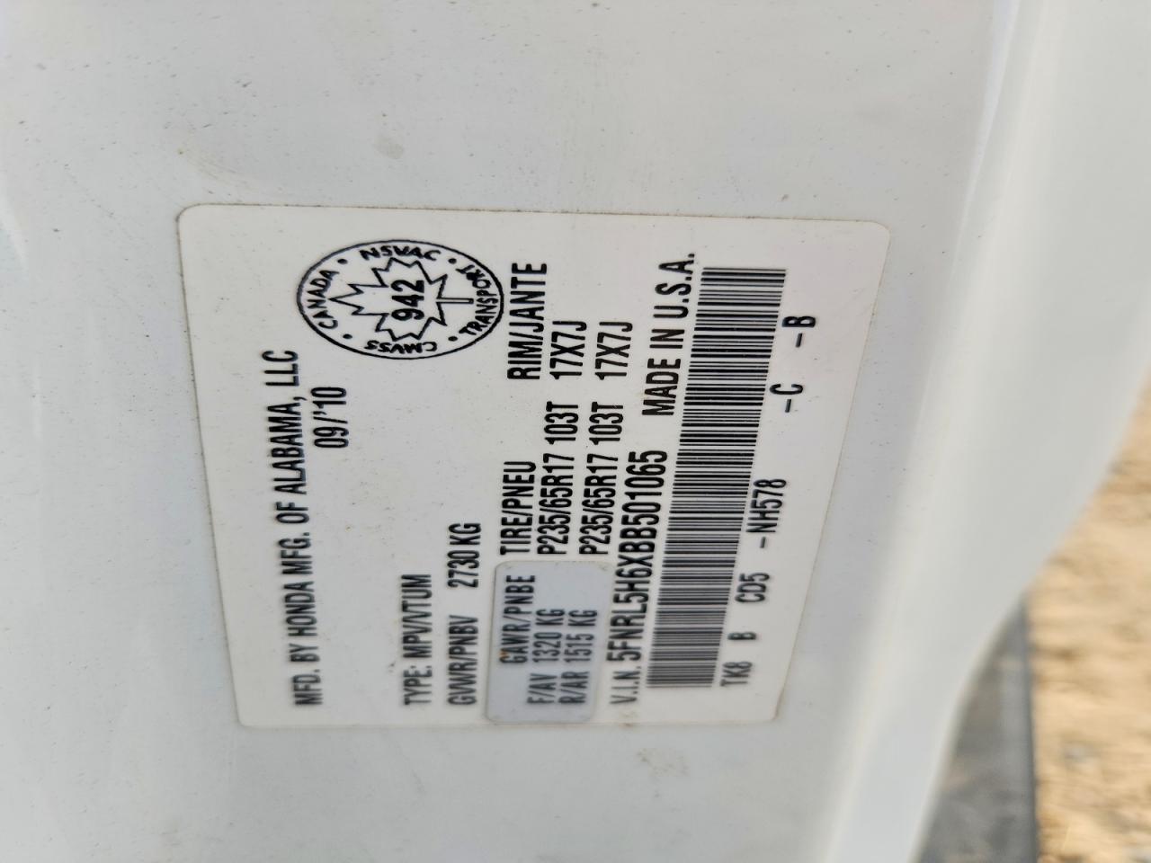 2011 Honda Odyssey Exl White vin: 5FNRL5H6XBB501065