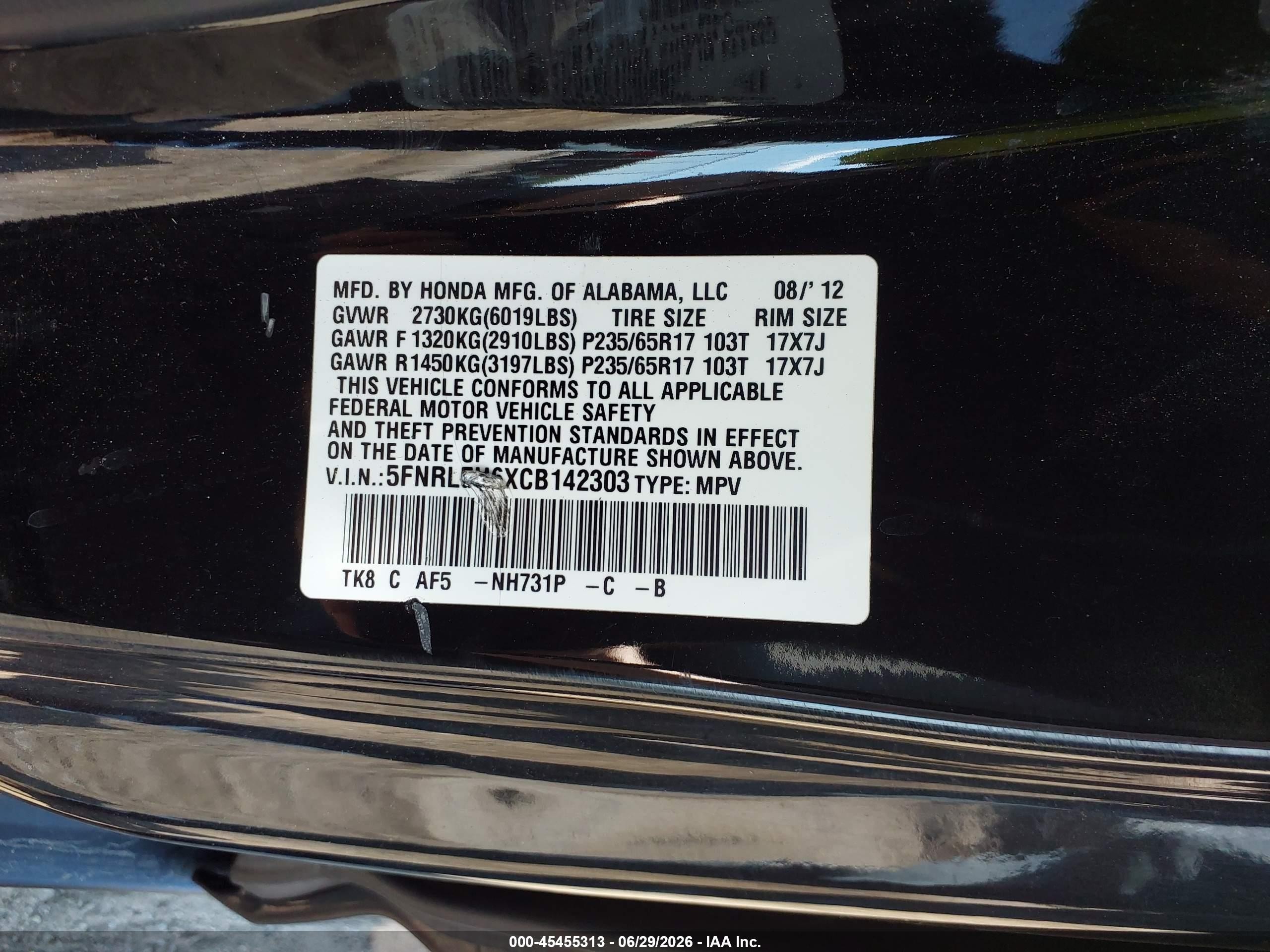 2012 Honda Odyssey Ex-l Black vin: 5FNRL5H6XCB142303