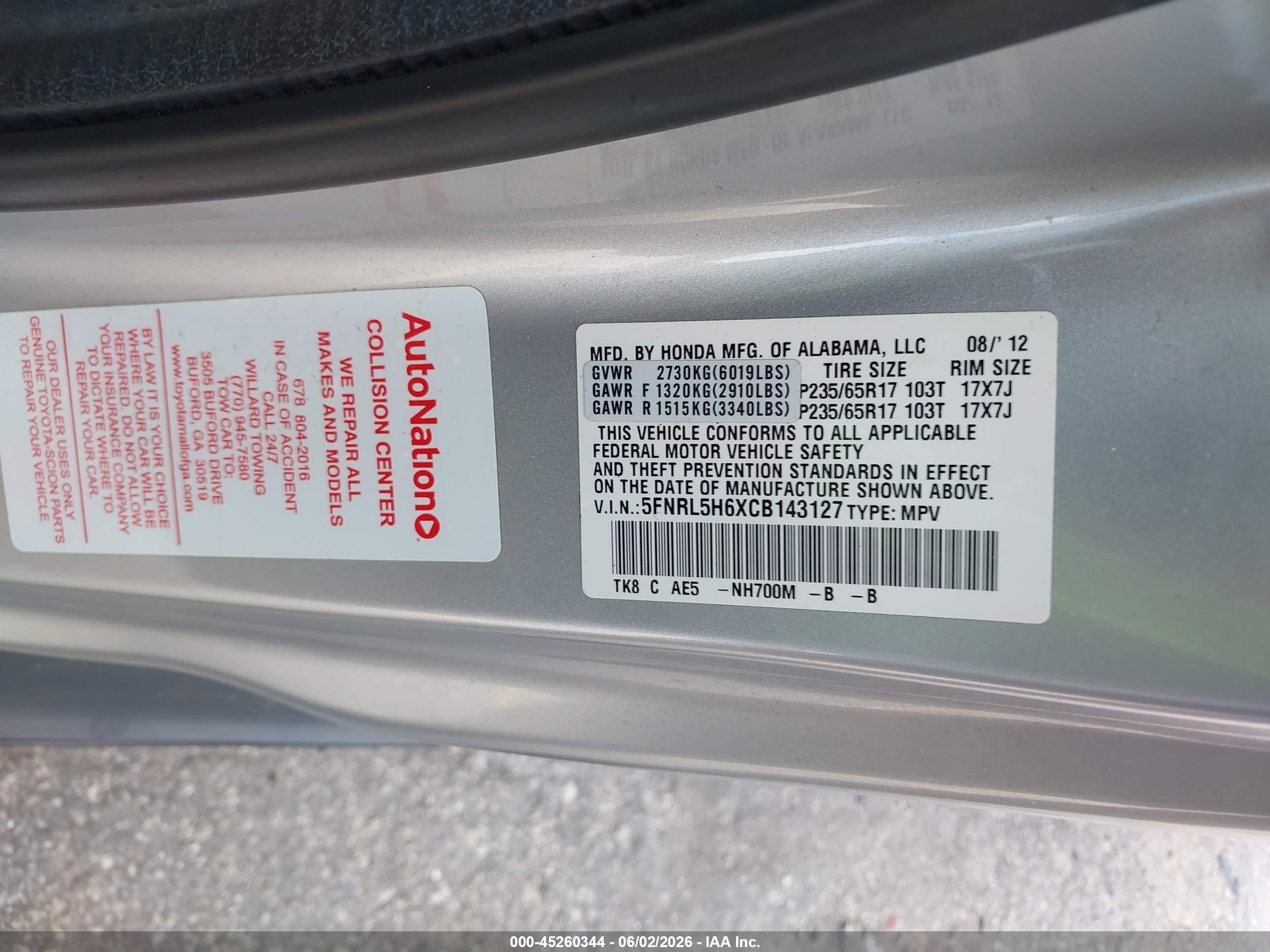 2012 Honda Odyssey Ex-l White vin: 5FNRL5H6XCB143127