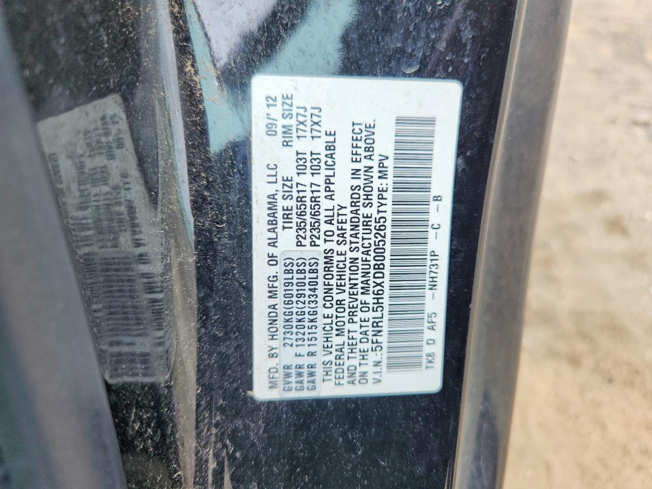 2013 Honda Odyssey Exl Black vin: 5FNRL5H6XDB005265