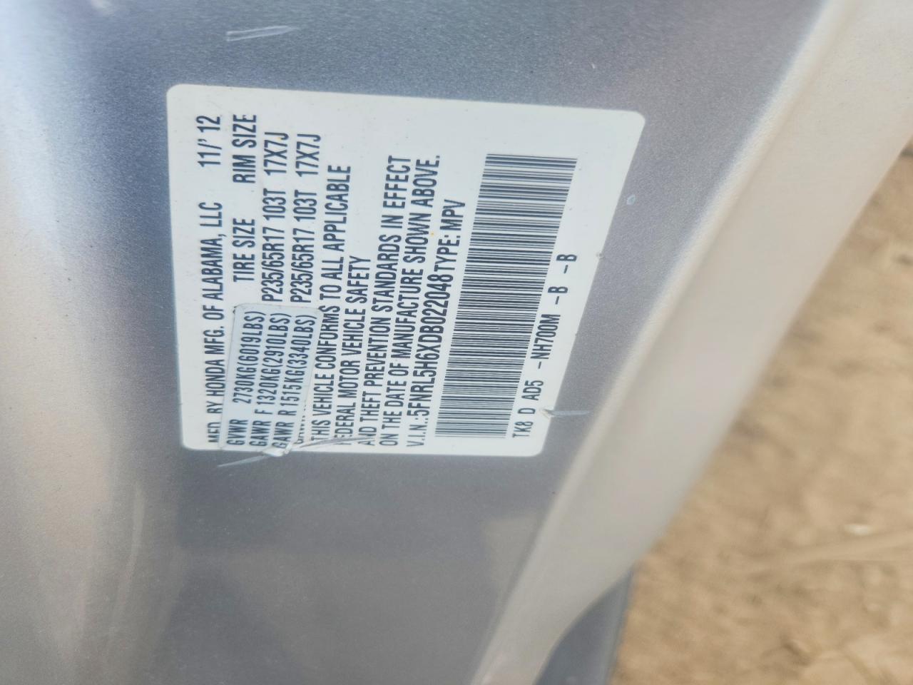 2013 Honda Odyssey Exl Silver vin: 5FNRL5H6XDB022048
