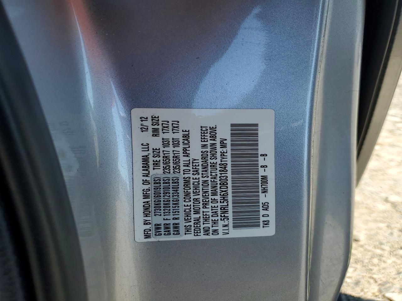 2013 Honda Odyssey Exl Silver vin: 5FNRL5H6XDB031848