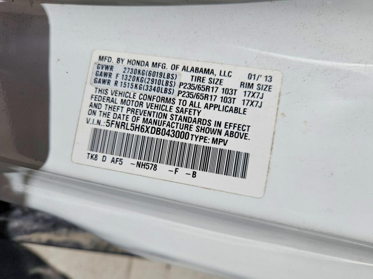 2013 Honda Odyssey Exl White vin: 5FNRL5H6XDB043000