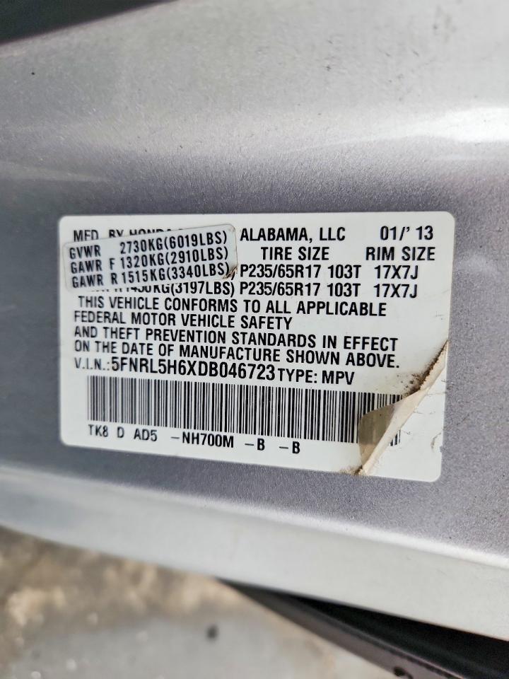2013 Honda Odyssey Exl Silver vin: 5FNRL5H6XDB046723