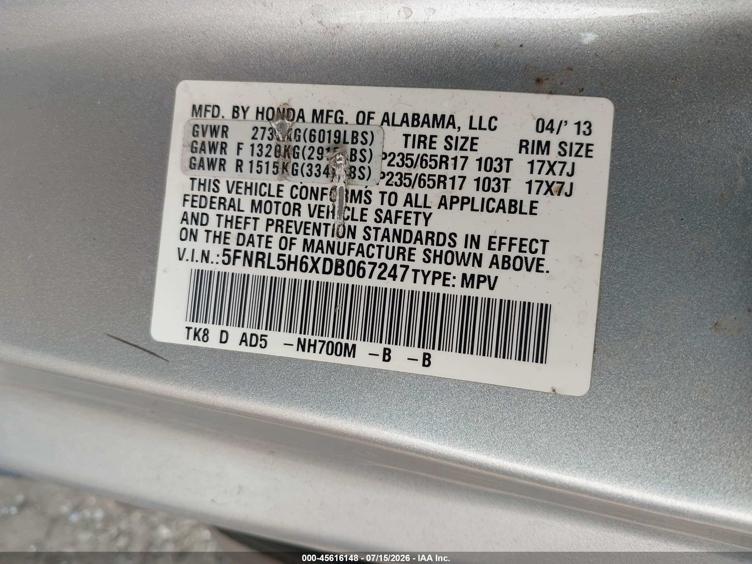 2013 Honda Odyssey Ex-l Серебряный vin: 5FNRL5H6XDB067247