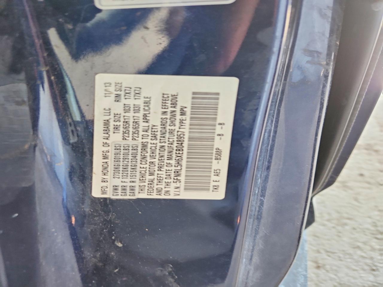 2014 Honda Odyssey Exl Blue vin: 5FNRL5H6XEB048957