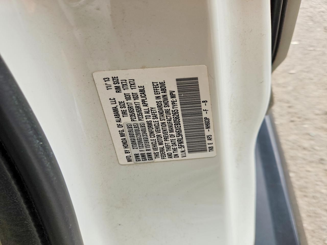 2014 Honda Odyssey Exl White vin: 5FNRL5H6XEB056265