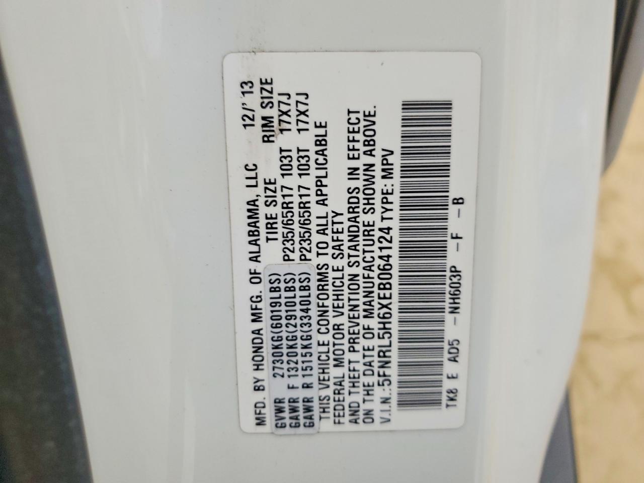 2014 Honda Odyssey Exl White vin: 5FNRL5H6XEB064124