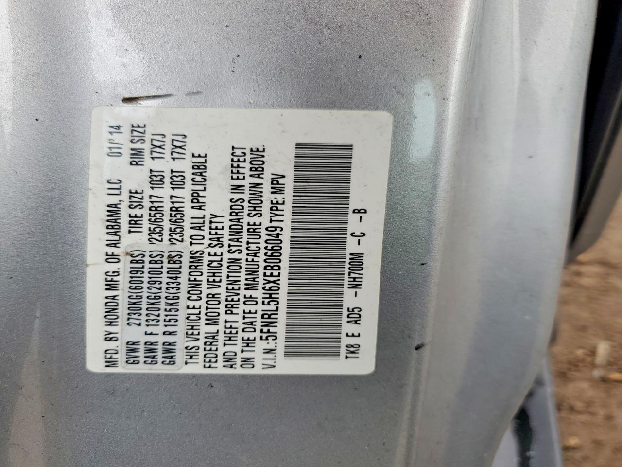 2014 Honda Odyssey Exl Silver vin: 5FNRL5H6XEB066049
