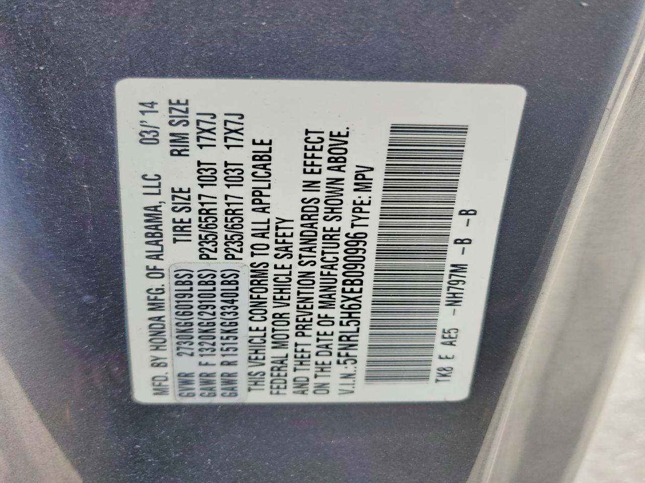 2014 Honda Odyssey Exl Gray vin: 5FNRL5H6XEB090996