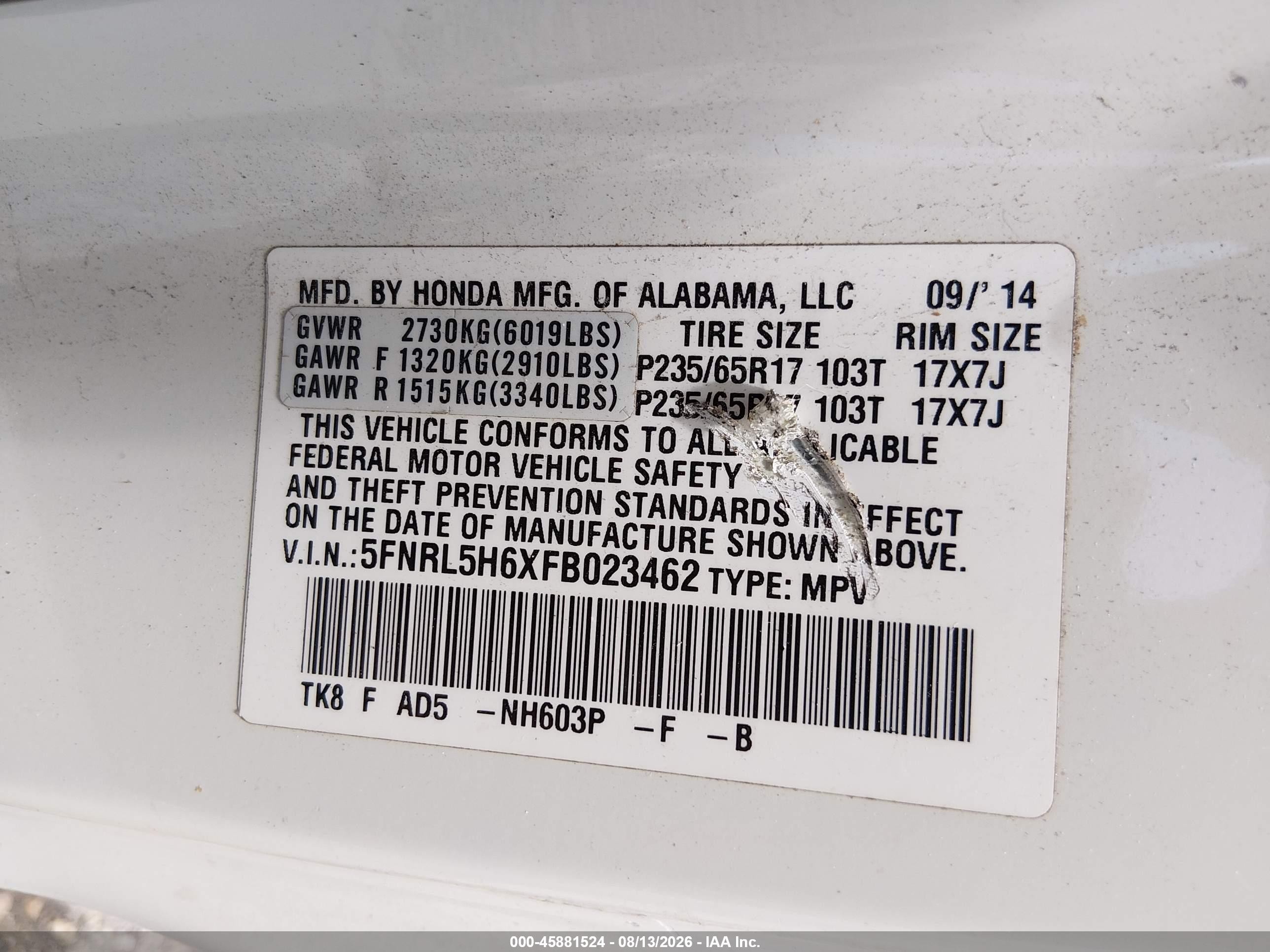 2015 Honda Odyssey Ex-l Silver vin: 5FNRL5H6XFB023462