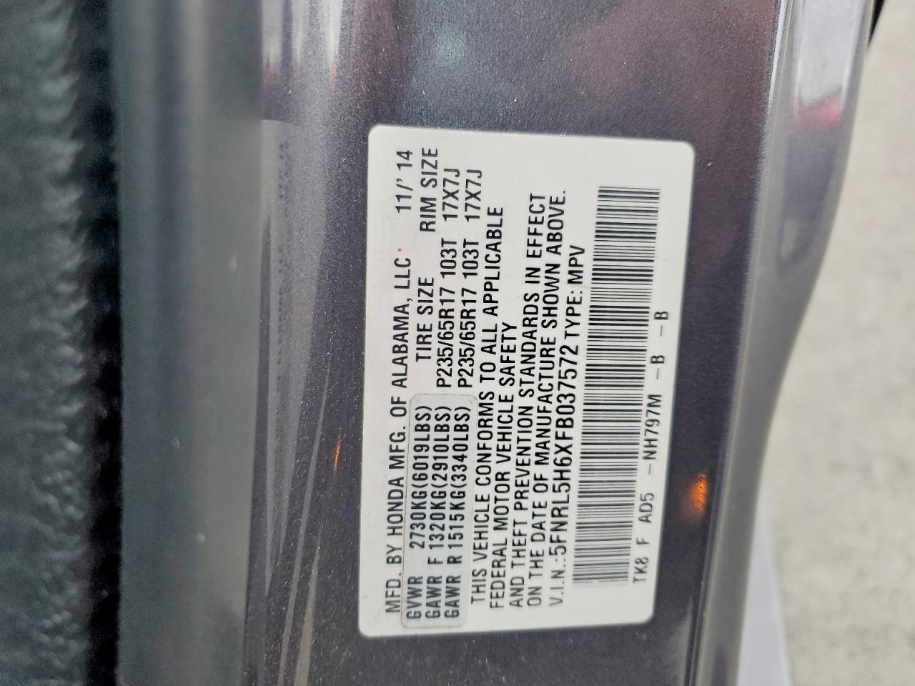 2015 Honda Odyssey Exl Gray vin: 5FNRL5H6XFB037572