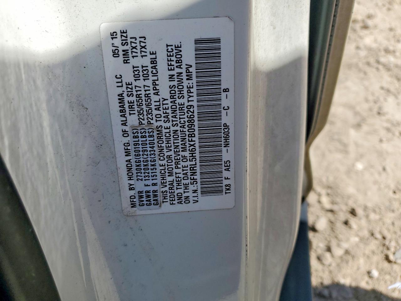 2015 Honda Odyssey Exl White vin: 5FNRL5H6XFB098629