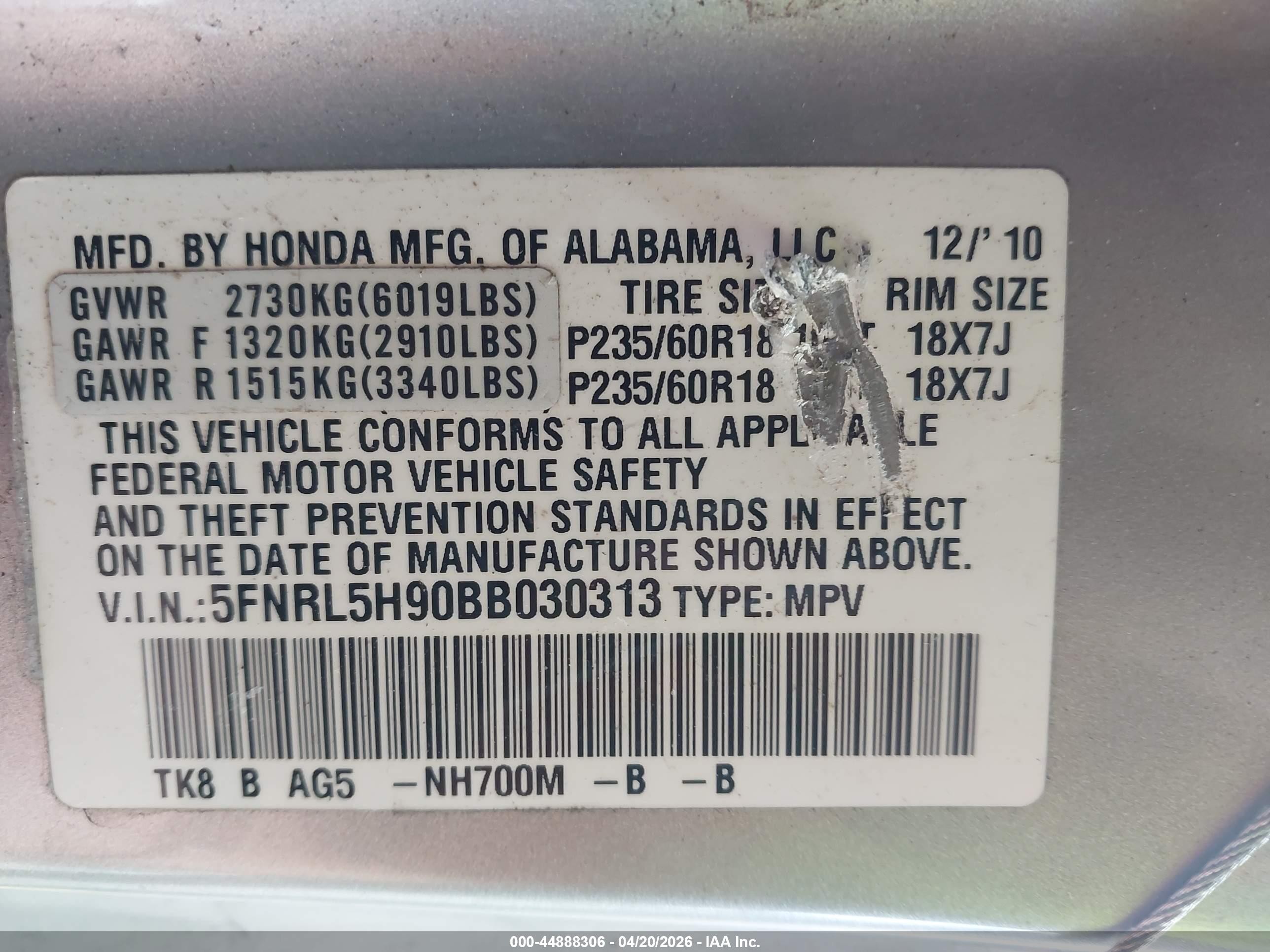 2011 Honda Odyssey Touring/touring Elite Silver vin: 5FNRL5H90BB030313
