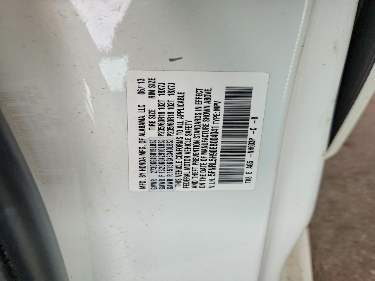 2014 Honda Odyssey Touring White vin: 5FNRL5H90EB004041