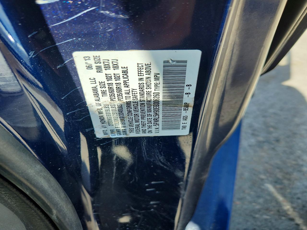 2014 Honda Odyssey Touring Blue vin: 5FNRL5H90EB006260