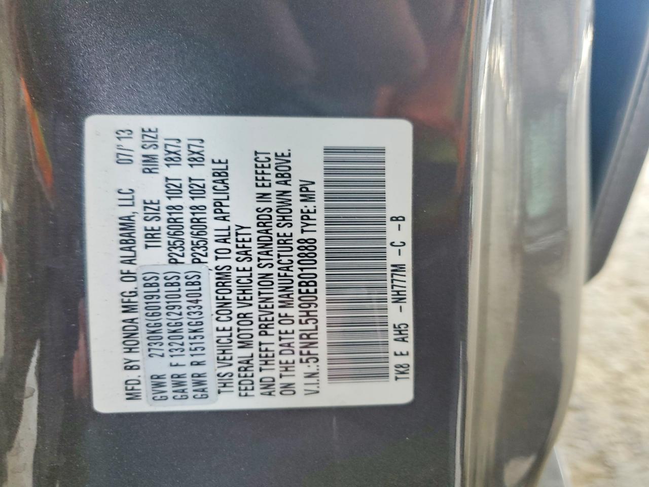 2014 Honda Odyssey Touring Gray vin: 5FNRL5H90EB010888
